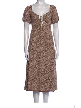 ASTR Brown Floral Tie-Front Midi Dress